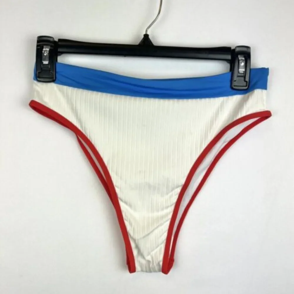 Roxy Women’s White/Blue High Leg Bikini Bottom Size Small